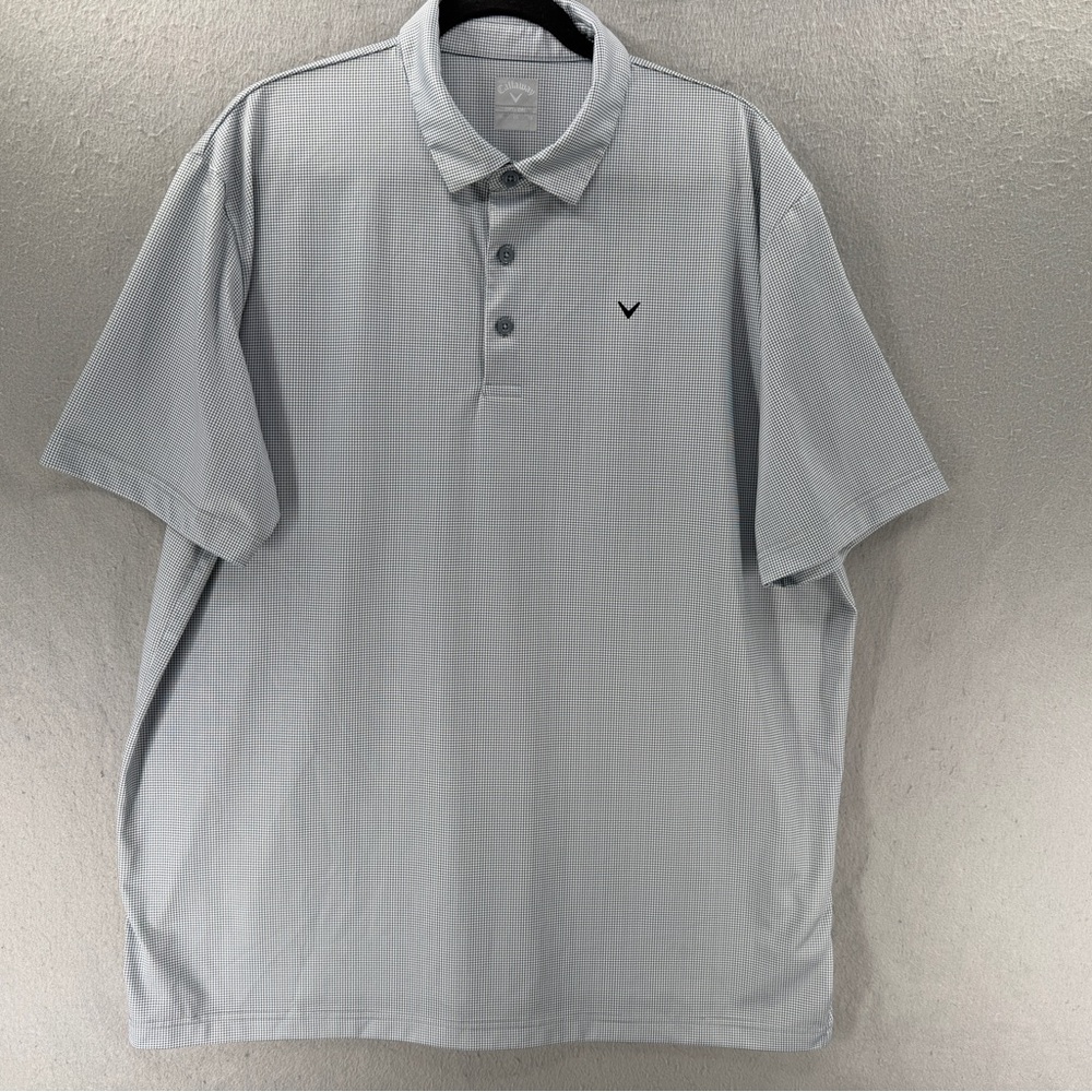 Callaway Golf Polo Shirt Mens XL‎ Gray Opti-Dri Gingham Performance Short Sleeve